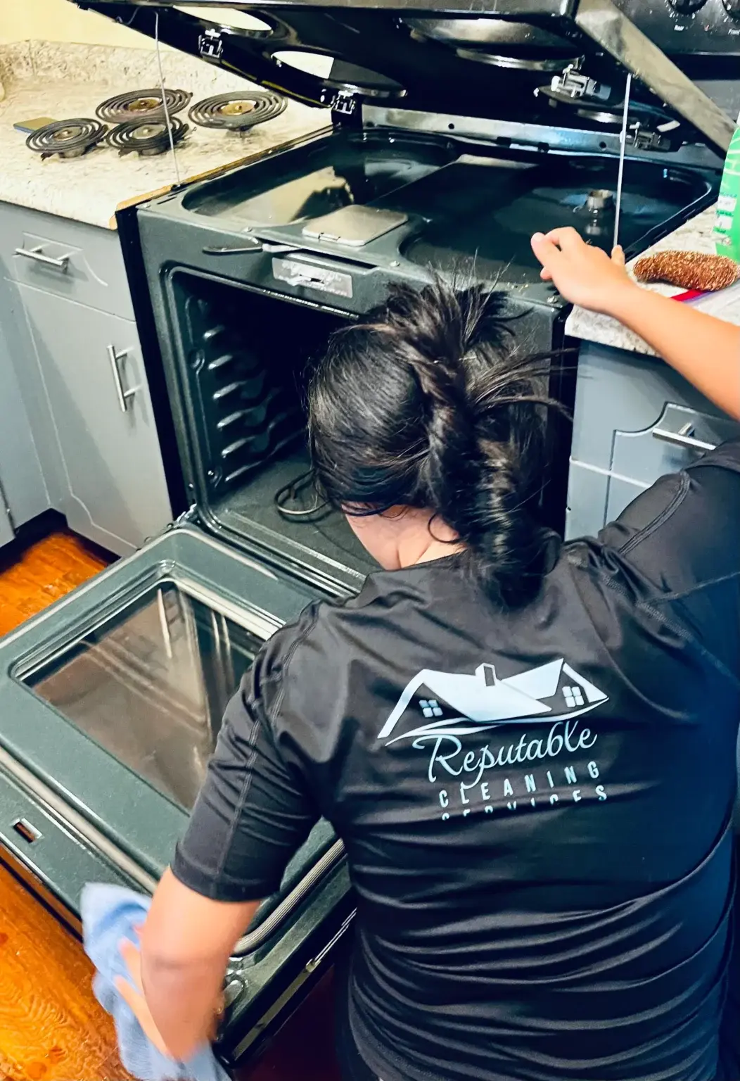 Cleaner sanitizing the inside of an oven